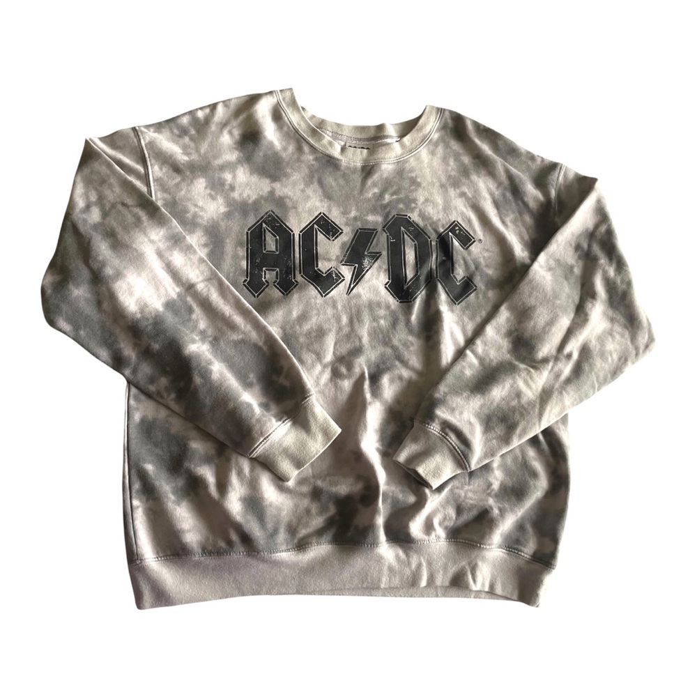 AC/DC Gray Tie Dye Sweatshirt Rock Band Crewneck Pullover Girls Size XL